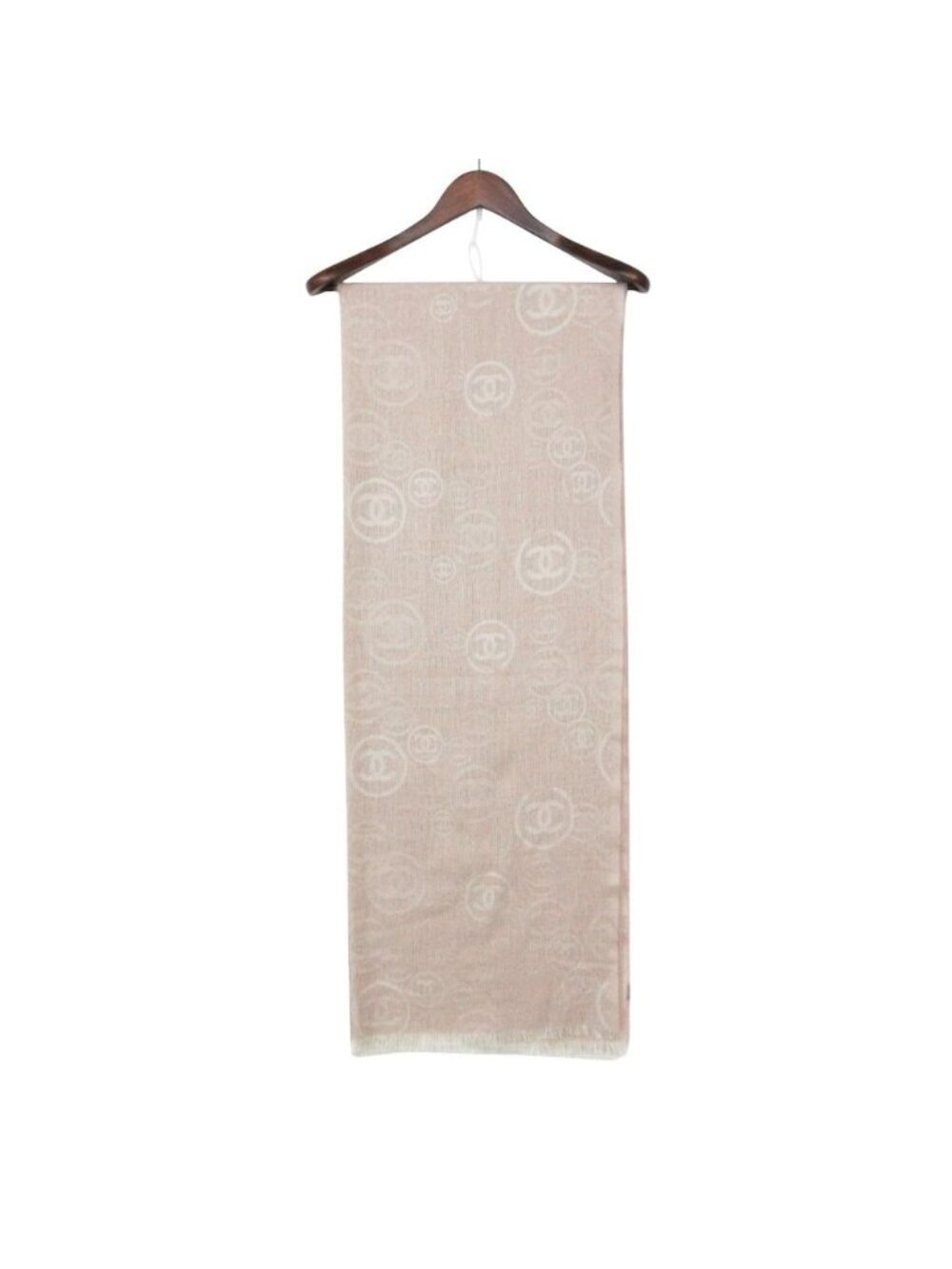 Chanel Shawl Cashmere Scarf Fringe CC Logo All Over Pattern Pink